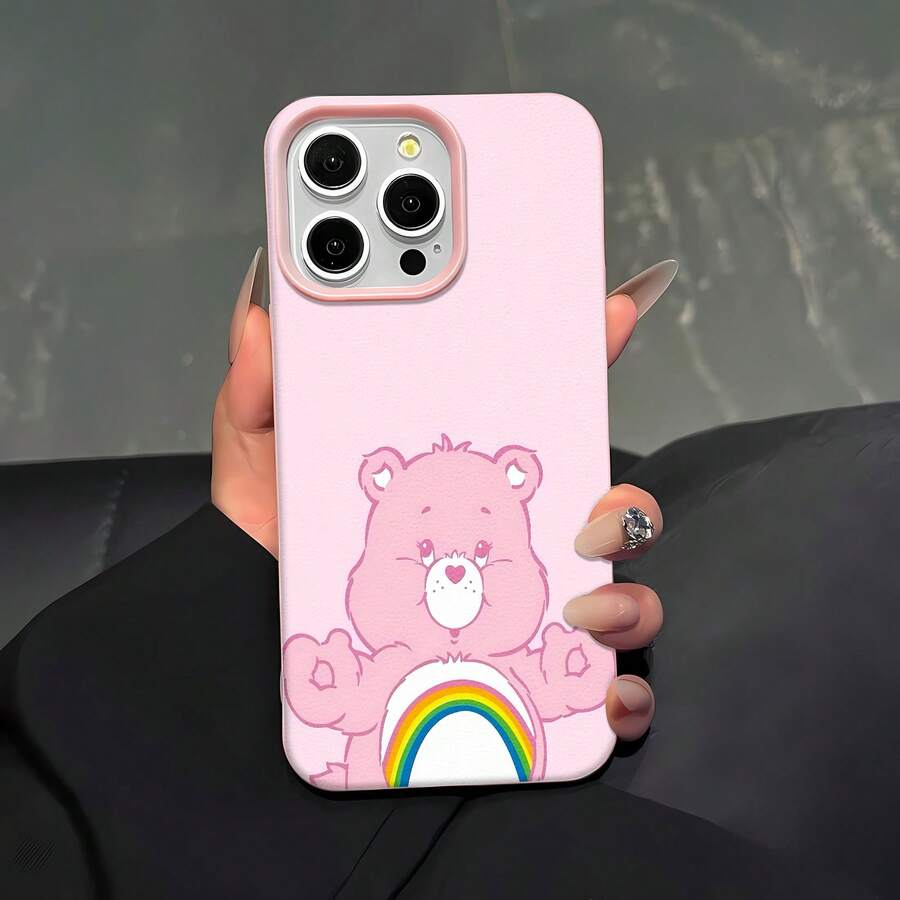 Estuche para teléfono con patrón de arcoíris de oso rosa compatible con 17, 16 Pro Max, 15 Pro Max, 13 y 12 Diseño texturizado elegante a prueba de golpes, apto para niños y divertido, un gran regalo para familiares, amigos, amantes, novios, novias y el Día de San Valentín. - Rosa - Ver 1