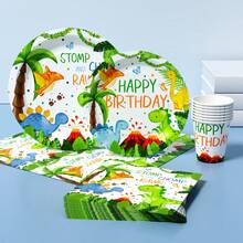 Bộ đồ dùng tiệc dùng một lần hình khủng long hoạt hình, gồm đĩa, khăn ăn và cốc - Phù hợp cho 8 khách, đĩa giấy dùng một lần cho tiệc sinh nhật, đám cưới, tiệc theo chủ đề, dã ngoại gia đình. - Nhiều màu - Xem 3