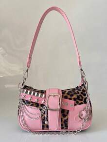 Fashionable Versatile Crescent Moon Bag, Y2K Millennium Chain Strap Shoulder Bag, One Shoulder Underarm Bag, Pearl Strap, Handheld One Shoulder Crossbody Bag, Chain Small Bag, Multiple Interchangeable Straps - Hồng - Xem 8