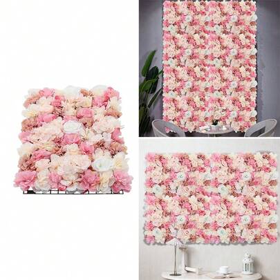 1pc 60cm X 40cm White Pink Faux Roses Artificial Flower Wall Panel DIY Fake Flower Backdrop For Wedding Birthday Party Home Decoration