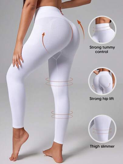 Plus Size Women High Waist Slimming Shaping Leggings, Compression Tight Pants