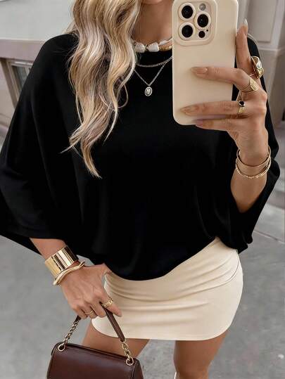 Mejors Solid Color Crew Neck Casual Pullover Sweater, Suitable For Autumn And Winter Black