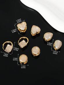1对简约优雅百搭闪亮立方氧化锆心形、方形、水滴形、圆形黄铜耳钉，是送给女性、女孩、女友、母亲的理想日常佩戴礼物。 - 彩色 - 查看 2