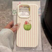 1pc TPU Material Pink Striped Coconut Pattern Phone Case Compatible With IPhone 17 Pro Max/17/16 Pro Max/15/13/12/11, S20 FE/A15/S24/A55, Note 11/Note 12/Note 13 Pro, Full Coverage Anti-Drop Soft Protective Phone Case - White - View 1