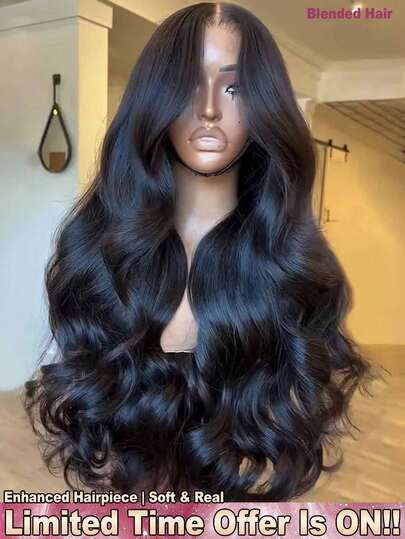 34英寸 200%密度 5*5 13*4 13*6 波浪卷蕾丝前额假发，无需胶水 - 即戴即走，预先修剪自然发际线，漂白发结，自然黑色蕾丝前额假发，无需胶水，无需技巧，巴西原生混纺真人发前额假发，无需胶水，预先拉直，预先熨烫，预先拔毛，预先漂白，蓬松波浪中分假发 - 打造自然外观，适合女性混纺发