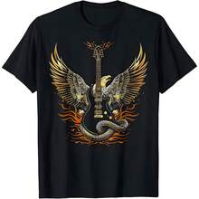 Rock And Roll Guitar With Eagle Flames And Serpent T-Shirt - màu đen - Xem 1