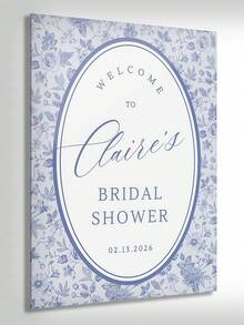 Customizable Bridal Shower Welcome Sign, Blue Floral Pattern Personalized Wedding Party Welcome Sign, Custom Bridal Party Decoration, Foam Board Welcome Sign Suitable For Display On An Easel. - Multicolor 01 - View 5
