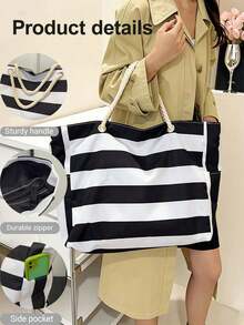 Bolso de playa impermeable para mujer con cremallera, diseño impermeable y a prueba de arena, patrón de rayas aleatorio, gran capacidad para piscina, escuela, viaje, trabajo, vacaciones, compras. Diseño simple y elegante, la opción de regalo perfecta. - Multicolor - Ver 4