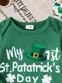 2pcs Baby Boys Holiday Casual Cute Long Sleeve Bodysuit + Bib Pants Set, Spring/Autumn - Green - View 5