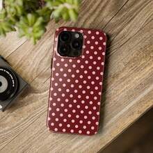Red Base Pink Polka Dot Phone Case - Shock-Proof Phone Case, Compatible With IPhone 17/16/15/14/13/12/11 Pro Max/Pro Plus/12 Mini/13 Mini, Suitable For Galaxy S26 S25 S24 S23 S22 S21 Plus Ultra Phone Case. - Red Base With Pink Dots - View 7