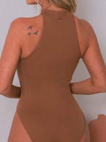 Women's Sleeveless Fashion Bodysuit With Zipper, Fitted Style, Simple And Versatile Design - màu nâu - Xem 4