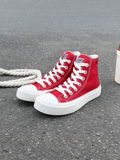 Black Canvas Shoes, Women's Shoes, Sneakers, Men's Shoes, Canvas Shoes, Spring/Autumn Style, Korean Version, Minimalist Fashion Casual Lace-Up Athletic Shoes, Classic High-Top Canvas Shoes, Versatile Casual Skateboard Shoes