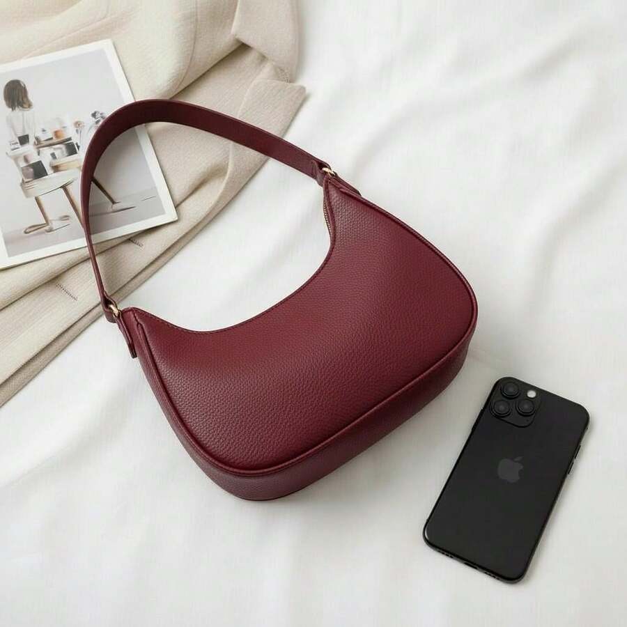 Santorini handbag Women's Baguette Bag, Spacious, Beautiful, Medium-Sized, Stylish, Casual Shoulder Bag - 酒紅色 - 查看 1
