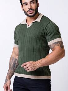 TRICOT DE LUXO Men's Lightweight Textured Polo Collar Knit T-Shirt, High Quality, Spring, Summer, Autumn, Premium Quality - xanh quân đội - Xem 7