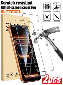 2pcs High-Definition Tempered Glass Screen Protector, Compatible With IPhone 17, 17 Pro, 17 Pro Max, 17 Air, 16, 15, 14, 13, 12, 11, XR, XS, XS Max, Anti-Explosion, Anti-Fall, Anti-Scratch, Waterproof, Smartphone Tempered Glass Film - Clear - View 2