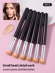 6支装遮瑕刷，适用于黑眼圈、泪沟等部位，精准遮瑕，扁平头遮瑕刷 - 黑色 - 查看 4