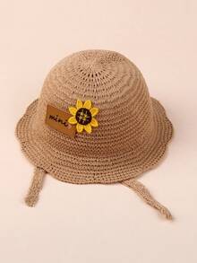 1pc Kids/Toddlers' Large Brim Summer Sun Hat With Mini Pattern, Baby Sun Protection Beach Cap - 1PC - View 10