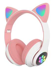 Cat Ear RGB Wireless Gaming Headset  40H Play Time, Noise Canceling Microphone, Stereo Sound, Cat Ear LED Illumination, Headband Noise Canceling Resolution HD Sound Headset For School, Tablet, Mobile Device, Travel, Sports, Birthday Gift - Pink - View 10