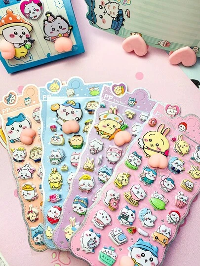 Cute Cartoon Squeeze Stress Relief Stickers, Rabbit, Animal, Panda, Hibiscus 3D Stickers. Decorative Stickers Gifts, Home Room Decor, Party Decor, Birthday Gifts, Various Holiday Gifts, Fashionable