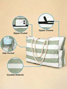 Bolso de playa impermeable para mujer con cremallera, diseño impermeable y a prueba de arena, patrón de rayas aleatorio, gran capacidad para piscina, escuela, viaje, trabajo, vacaciones, compras. Diseño simple y elegante, la opción de regalo perfecta. - Multicolor - Ver 9