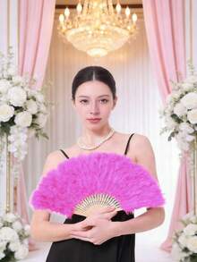 Mwoot Women's Feather Fan, Embroidered Flower Malabou Feather Fan, 1920s Retro Folding Hand-Held Feather Fan, Suitable For Costume, Dance, Wedding, Party, Tea Ceremony - Multiple Styles - View 4