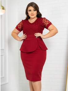 Women's Elegant Party Midi Tulle Dress - 紅色 - 查看 5