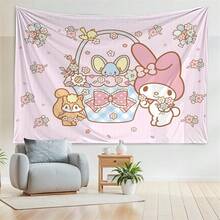 SANRIO 1件可爱彩色动漫人物设计三丽鸥美乐蒂和花卉挂毯房间装饰家居装饰卧室墙挂布 - 彩色 - 查看 4
