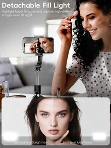 1.7m Bluetooth Remote Control Selfie Stick With Phone Holder, LED Light Design. Portable Tripod Handheld/Tabletop Selfie Stick, 360° Rotation, Anti-Shake, Foldable. - one-size - View 5