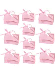 10pcs Exquisite Embossed Gift Boxes With Satin Ribbon And Pearl Handles, Available In Multiple Sizes, Suitable For Weddings, Birthdays And Various Occasions - Pink - View 3