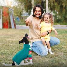 1件狗狗冬季卫衣，中大型犬保暖针织衫，弹性狗狗冬季外套，宠物防寒卫衣，狗狗连帽衫，经典麻花针织卫衣 - 青碧色 - 查看 4