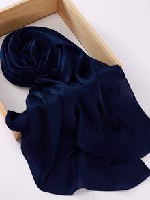 1pc Modest Textured Solid Color Versatile Satin Hijab - MSL403#2 Navy - View 1