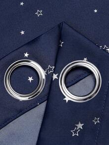 Panel única Cortina opaca con patrón de luna y estrella con dibujos animados poliéster con textura para con - Azul Marino - Ver 6