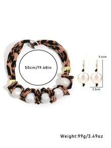 3 件/套串珠面料豹纹仿珍珠圆形项链和耳环首饰套装，适合女性晚会、聚会、度假和日常佩戴 - 咖啡色 - 查看 6