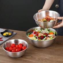 3个不锈钢搅拌碗 - 防锈，厨房备餐和储物必备品，抛光圆形金属碗 - 沙拉碗 - 查看 10