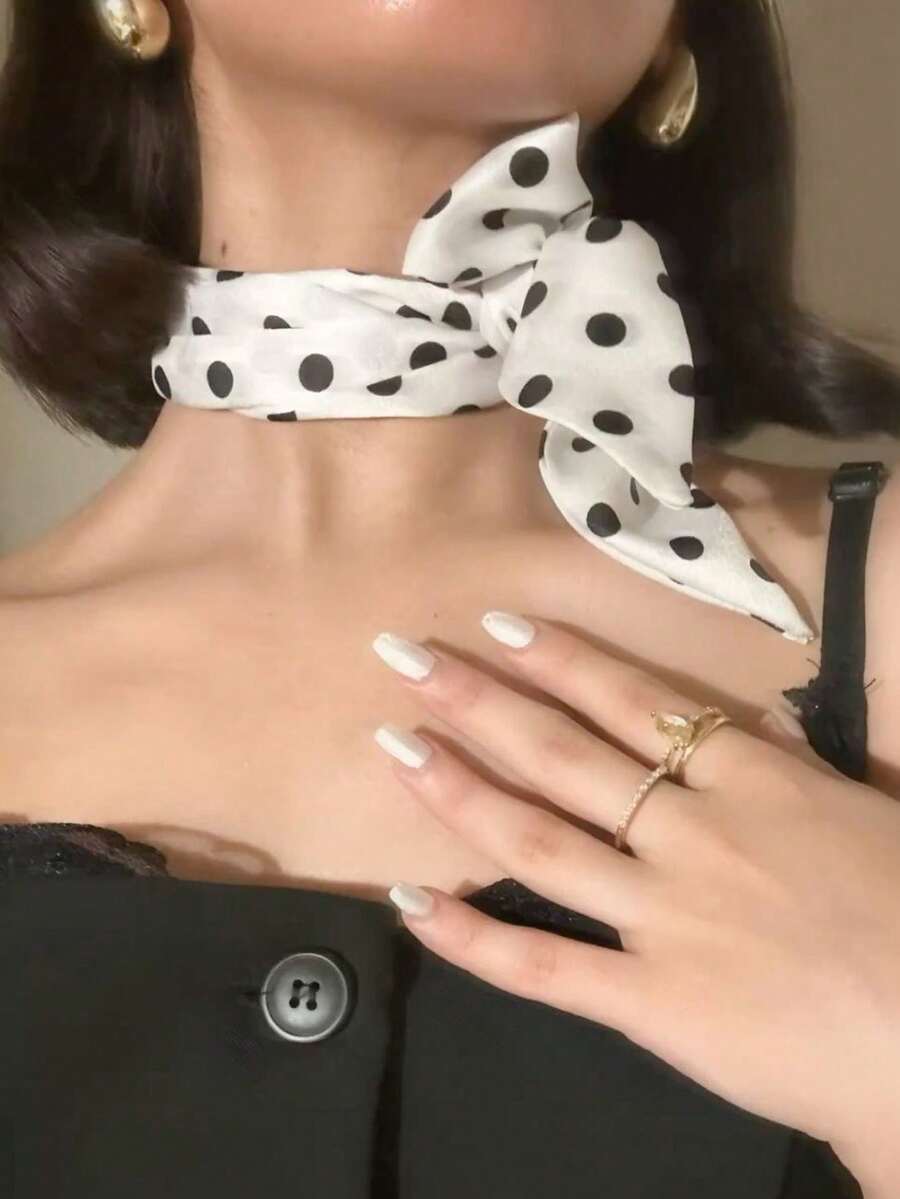 1条经典波点图案4*95厘米女士丝巾，高品质长款丝滑领巾，优雅黑白配色，春夏（四季皆宜）百搭配饰，可用作发圈、腰带、领带、颈饰及其他女士装饰品。 - 白色 - 查看 1