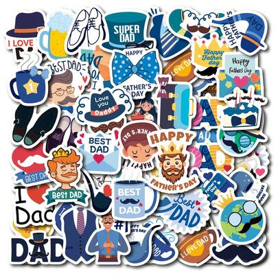 50pcs Father's Day Decorative Stickers, Dad's Holiday Stickers, Can Be Used For Envelopes, Greeting Cards, Cups, Luggage, Diaries, Magazines, Planners, Scrapbooks, As Gifts For Friends, Father's Day Gifts, Back To School, Stationery, Crafts