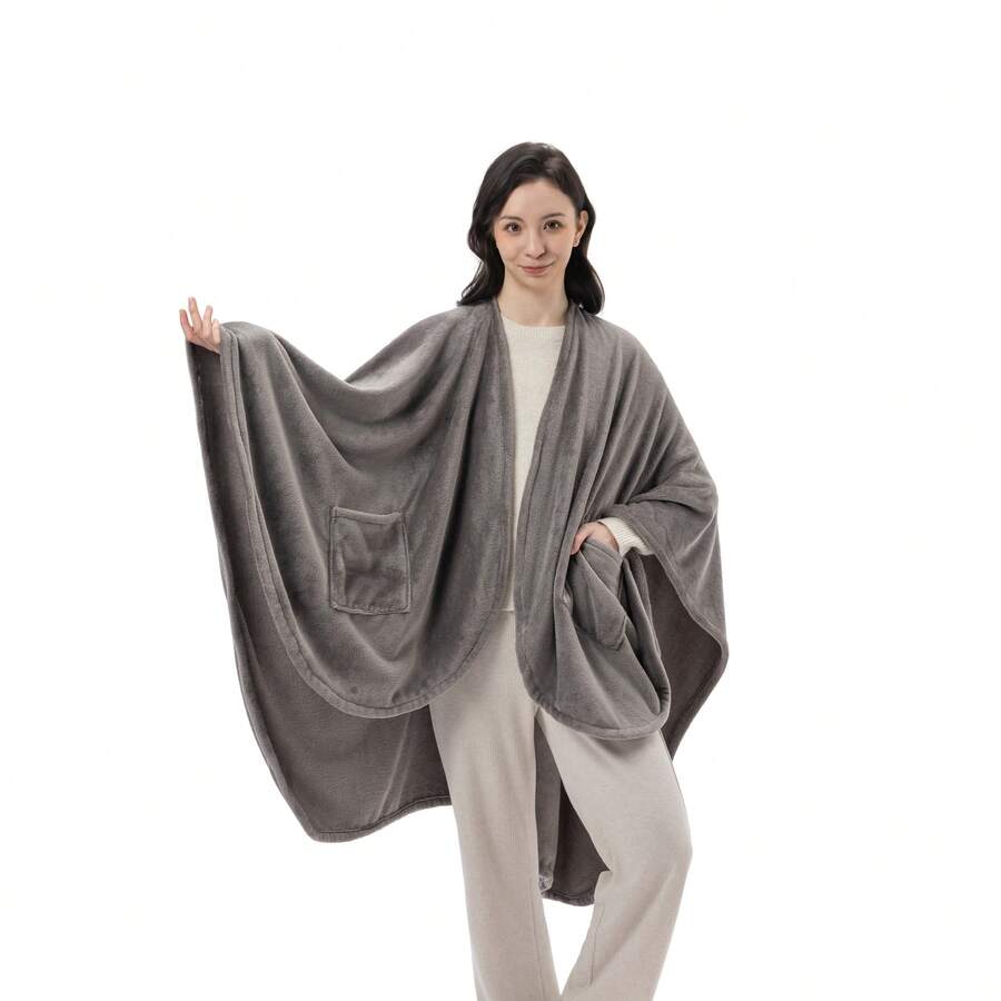 GreyVelvetloft Wearable Throw Blanket - Ultra Soft Fleece Oversized Blanket With Pocket For Women, Cozy Reading & Travel Gift - Xám than - Xem 1