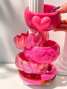 1pc Dopamine Jelly Texture Bracelet, Vintage Carved Transparent Ripple Stacking Accessory, Essential For Sweet Girls - Multicolor - View 2