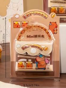 1 pieza Libreta de bolsillo mini linda de Capibara con cadena de cuentas, libreta de notas portátil con dibujos animados, diario pequeño e interesante - Multicolor - Ver 2