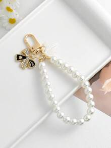 New Pearl Chain Beaded Phone Lanyard, Round Disc Bow Cherry Pendant Keychain, Women's Birthday Gift - Multicolor - View 9