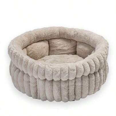 Comfortable Round Cats Bed For Indoor Cats And Small Dog Resting Washable Soft Plush Pet Bed With Removeable Cushion Plush Bed(Brown/Green/Beige/Grey)