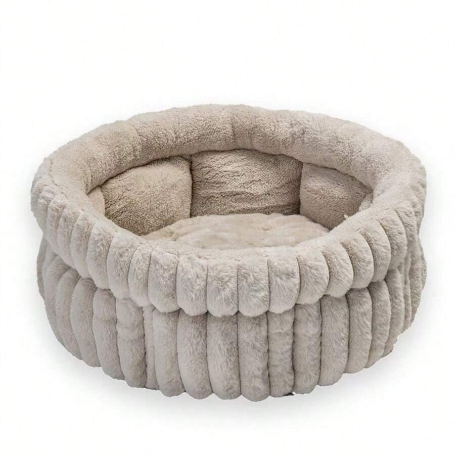Comfortable Round Cats Bed For Indoor Cats And Small Dog Resting Washable Soft Plush Pet Bed With Removeable Cushion Plush Bed(Brown/Green/Beige/Grey) - Màu be - Xem 1
