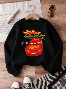 Disney Official License Lightning McQueen Flame Print Boys Casual Sweatshirt Soft And Skin-Friendly Perfect For School Playdates And Family Outings - màu đen - Xem 2