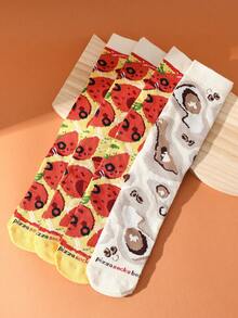 4双装多色中筒袜，男女通用情侣礼盒，柔软披萨图案趣味袜子，创意十足的食物灵感设计，舒适百搭，适合生日、情人节、复活节、斋月、约会、家庭聚会、派对、节日等场合，时尚独特，日常休闲穿着也十分合适。 - 彩色 - 查看 8