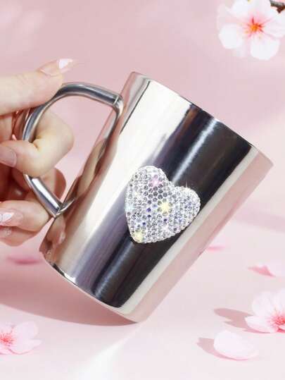 1个300毫升直饮水杯，高颜值闪亮人造钻石牛奶/果汁/咖啡杯，带把手，大容量，冷热饮皆宜，精美礼品