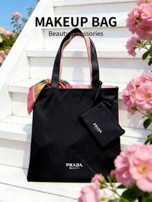 Prada Large Capacity Shoulder Makeup Bag, Pink Nylon Travel Toiletry Bag, Vacation Essentials Cosmetic Organizer With Pouch - Watermelon Pink - View 4