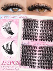 252 PCS 40D+50D Mixed Lash Clusters, Reusable DIY Eyelash Extensions For Natural & Dramatic Eye Makeup, By FQBFQB - D - View 4
