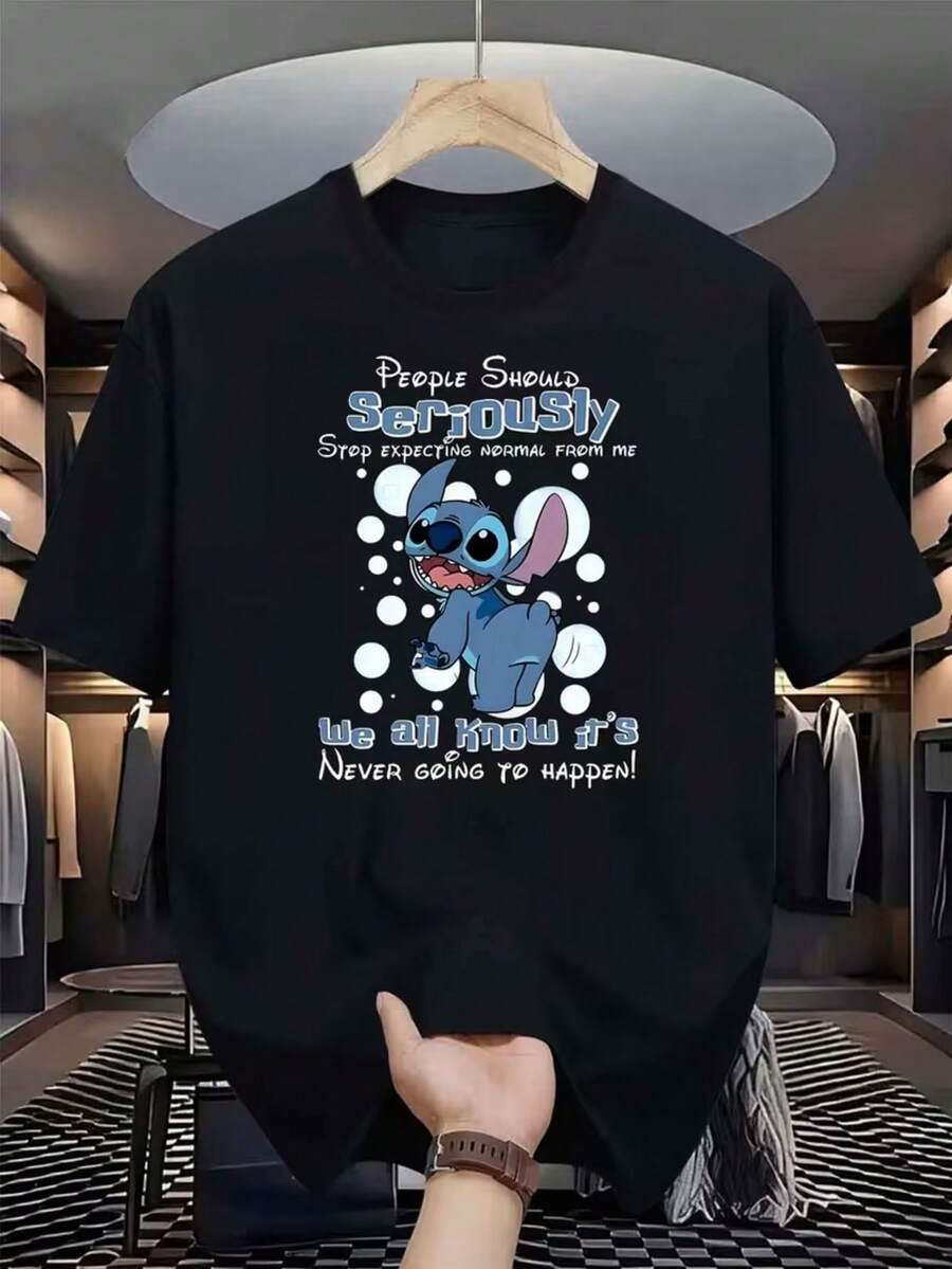 Disney Authorized Fashion Pattern Spring And Summer Men's Casual Short-Sleeved T-Shirt Shi Diqi Printed Text Design Soft And Comfortable Round Neck Short-Sleeved T-Shirt Disney Authorized Men's And Women's Same T-Shirt Men's Fashion Casual T-Shirt Comfortable Short-Sleeved T-Shirt Simple Short-Sleeved Fashion Design Daily Travel Party Wear Suitable For Holiday Gifts. - màu đen - Xem 1