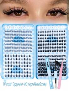 322 buc Gene False în Formă de Cluster, Set de Extensii de Gene Mixte, D-Curl Flirty, Kit de Extensii de Gene DIY, Gene Individuale Moi, Creează un Aspect Natural de Machiaj Y2K, Include Gene Individuale, Adeziv, Sealant, Pensetă, Combinații Multiple de Gene pentru a Se potrivi Diferitelor Nevoi de Machiaj ale Ochilor - Negru - Vizualizare 2