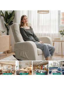 1PCS Sofa Rocking Chair, Cradle Armchair, Cushioned Sofa Chair With Side Pockets, Suitable For Living Room, Bedroom, Reading, Napping, Home Theater - Light Grey - View 6